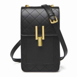 LEATHER QUILTED CROSSBODY CELL PHONE BAG PURSE